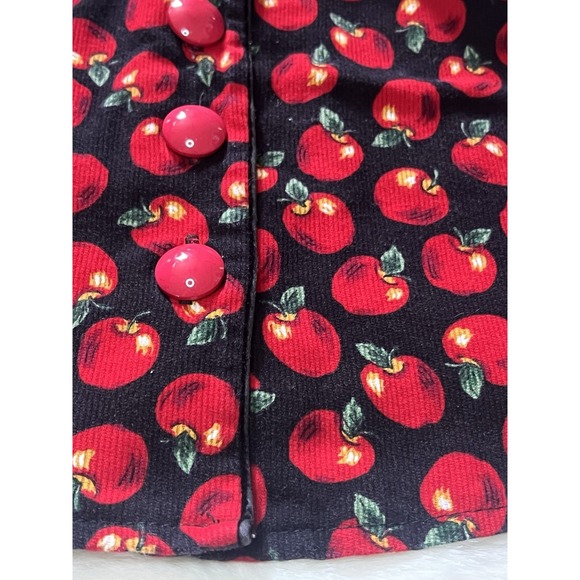 Vintage Fall Holiday  Dress Red Corduroy Red Apple Print Collar Buttons Girls - Picture 6 of 16